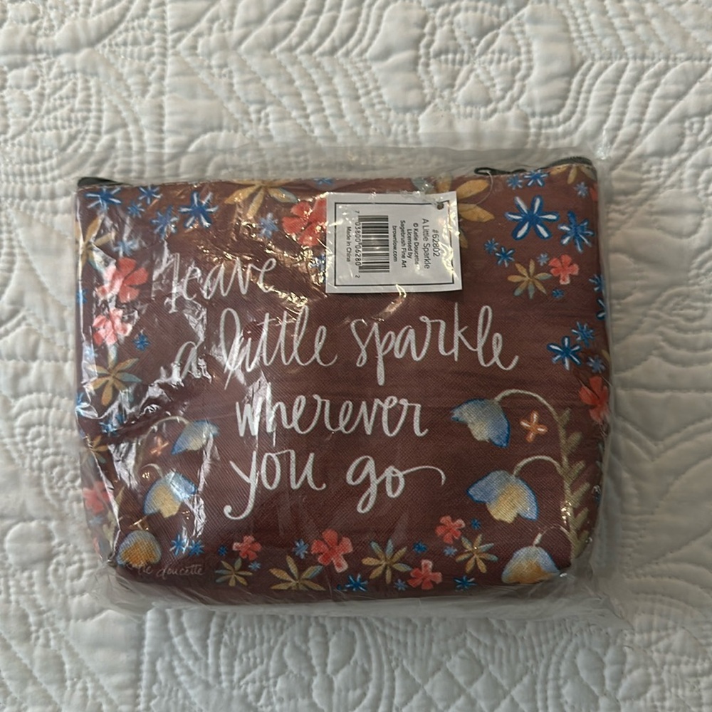 Katie Doucette Cosmetic Bag ‘leave a little sparkle wherever you go’ NWT